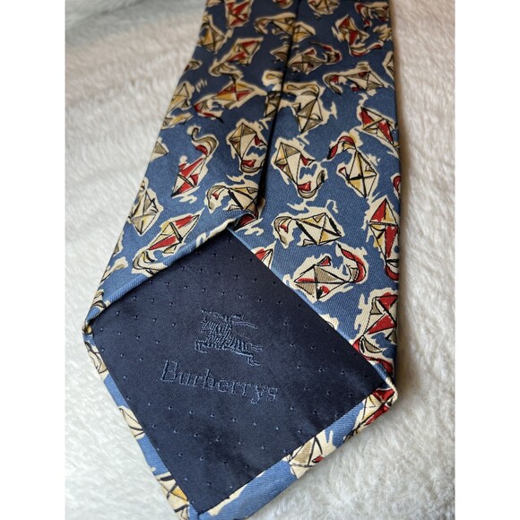 Vintage Genuine Burberry Blue Neck Tie ~ Go Fly ~ 100% Silk Hand Sewn in USA - Picture 6 of 10